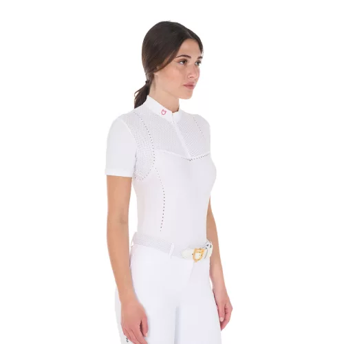 Női slim fit zipzáras versenypóló perforált anyagból