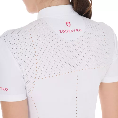 Női slim fit zipzáras versenypóló perforált anyagból