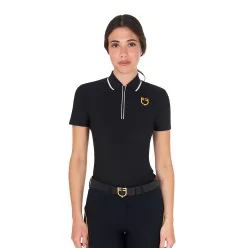   Equestro Női slim fit edzőpóló cipzárral és mellkasi logóval