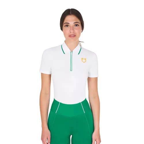 Equestro Női slim fit edzőpóló cipzárral és mellkasi logóval