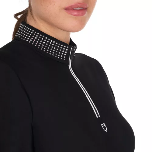 Equestro Női slim fit edzőpóló cipzárral és strasszkövekkel