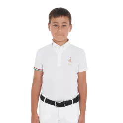 Fiú négy gombos versenypóló Equestro X FISE