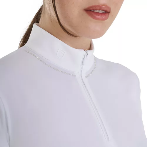 Equestro Női slim fit tréning póló cipzárral és gyöngyökkel