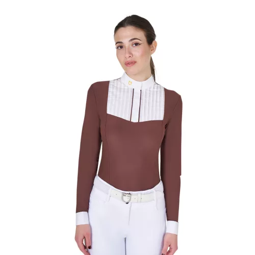 Női slim fit póló ing plissézett pamuttal