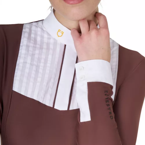 Női slim fit póló ing plissézett pamuttal