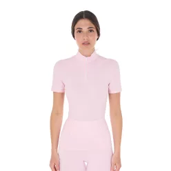   Equestro Női, slim fit edzőpóló zipzárral és gyöngyös gallérral