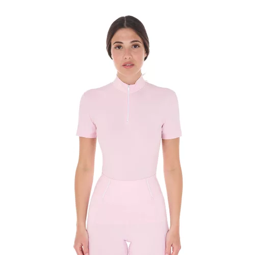 Equestro Női slim fit edzőpóló cipzárral és gyöngyökkel