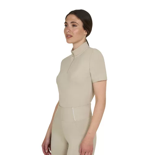 Equestro Női slim fit edzőpóló cipzárral és gyöngyökkel