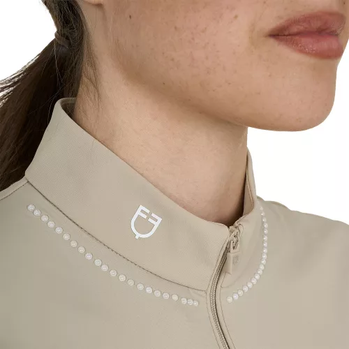 Equestro Női slim fit tréning póló cipzárral és gyöngyökkel