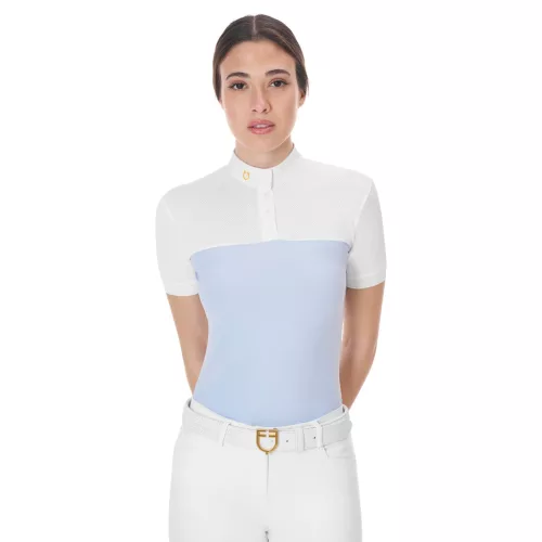 Női slim fit póló technikai anyagból és hálós betétekkel